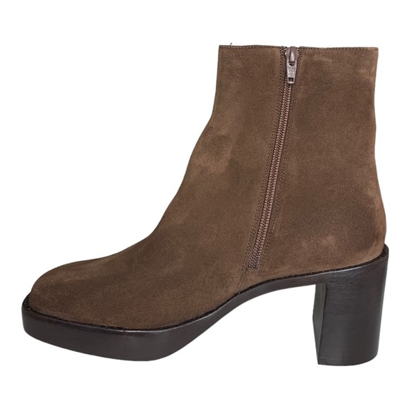 NIB By Far Women Ellen Suede Leather Ankle Boots Brown 39 Stacked Chunky Heel - Picture 11 of 15
